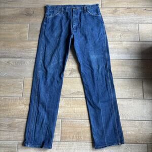 Wranglers Men's 37x34 Jeans Straight Leg Cowboy Cut W Stitching Medium Wash